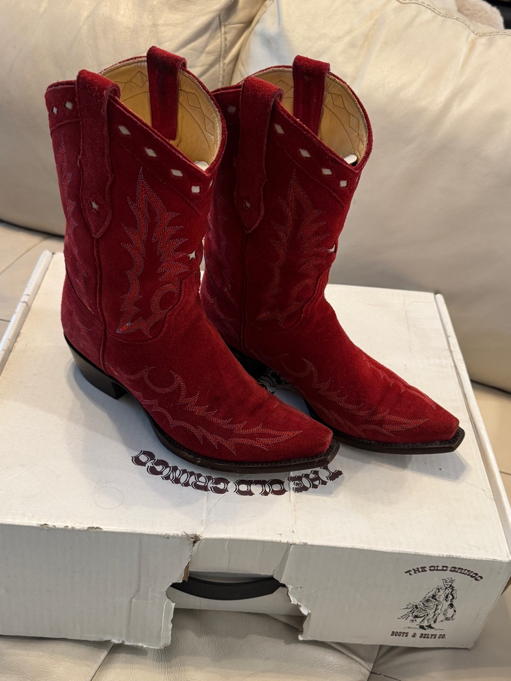 RARE* archival Old Gringo Women's Red FLAME Lampiño boot 10” shaft suede leather